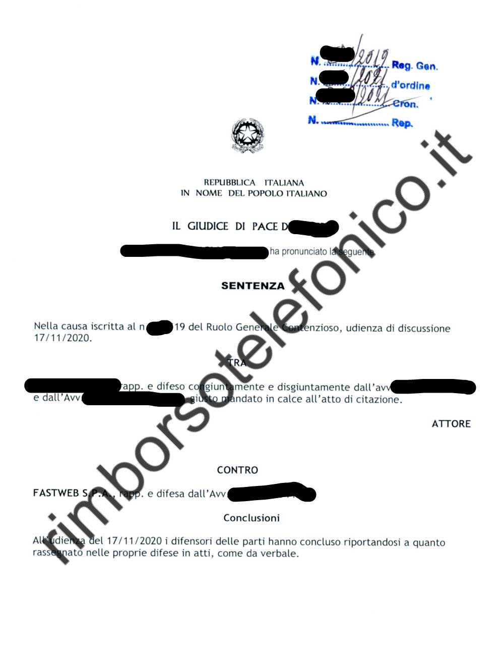 In giudizio Fastweb deve provare il credito