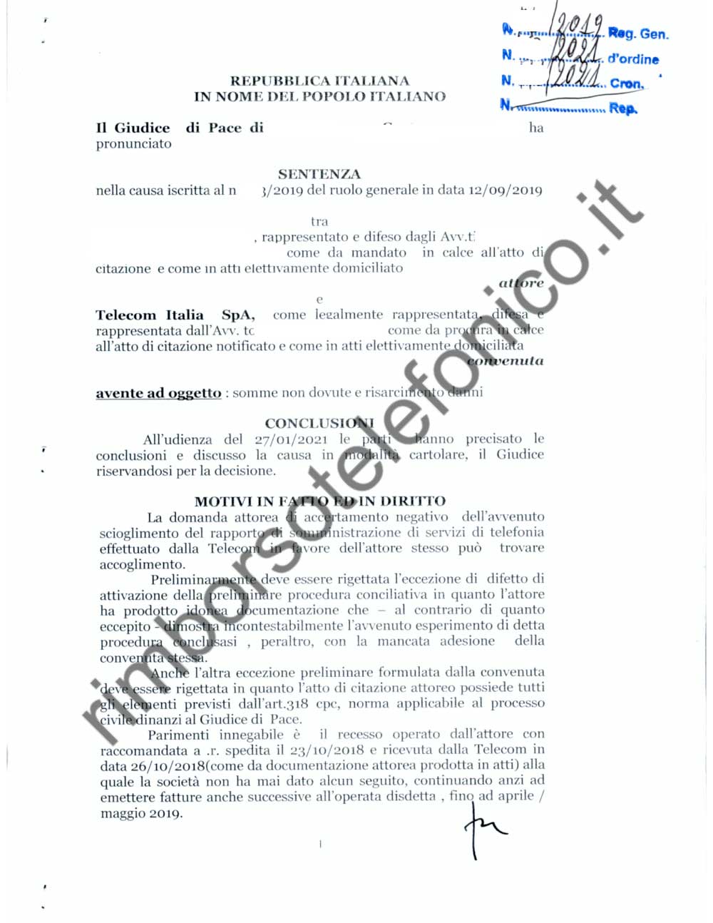 Rimborso bollette contestate Telecom